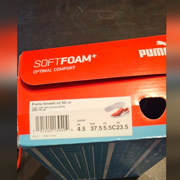 Puma smash v2 SD Jr. Red and white size 5.5. New in the box - Picture 2 of 5